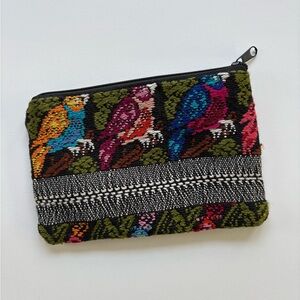 Handmade Guatemalan Colorful Parrot Patterned Pouch
